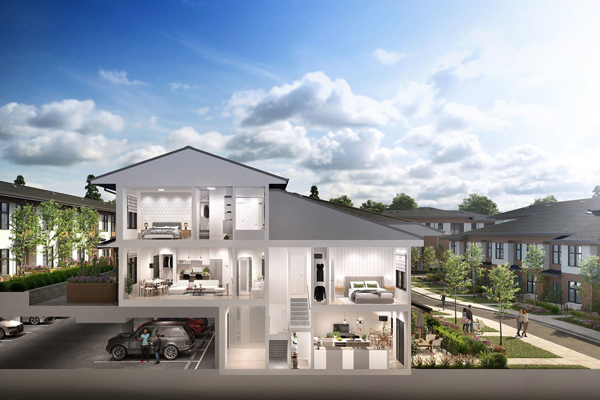 Sonoma at Belmont townhome terrace view rendering